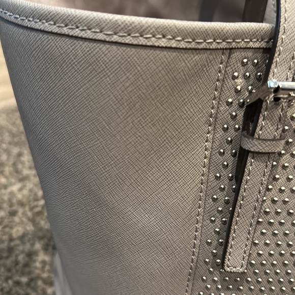 Michael Kors Staffiano Leather Tote, Light Gray with Silver Tone Hardware - Picture 3 of 6